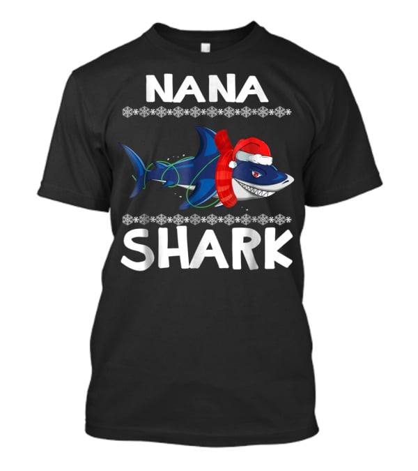 Nana Shark Christmas Sweater With Santa Hat And Snowflakes T-Shirt