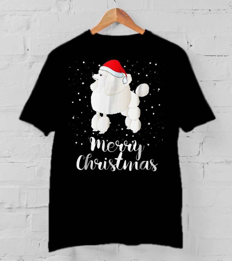 Merry Christmas Poodle Funny Santa Hat Matching Family Group T-Shirt