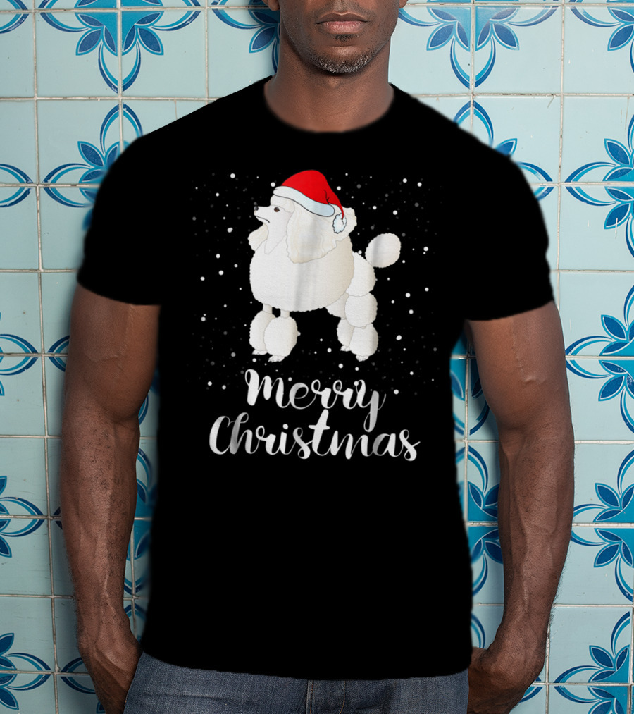 Merry Christmas Poodle Funny Santa Hat Matching Family Group T-Shirt