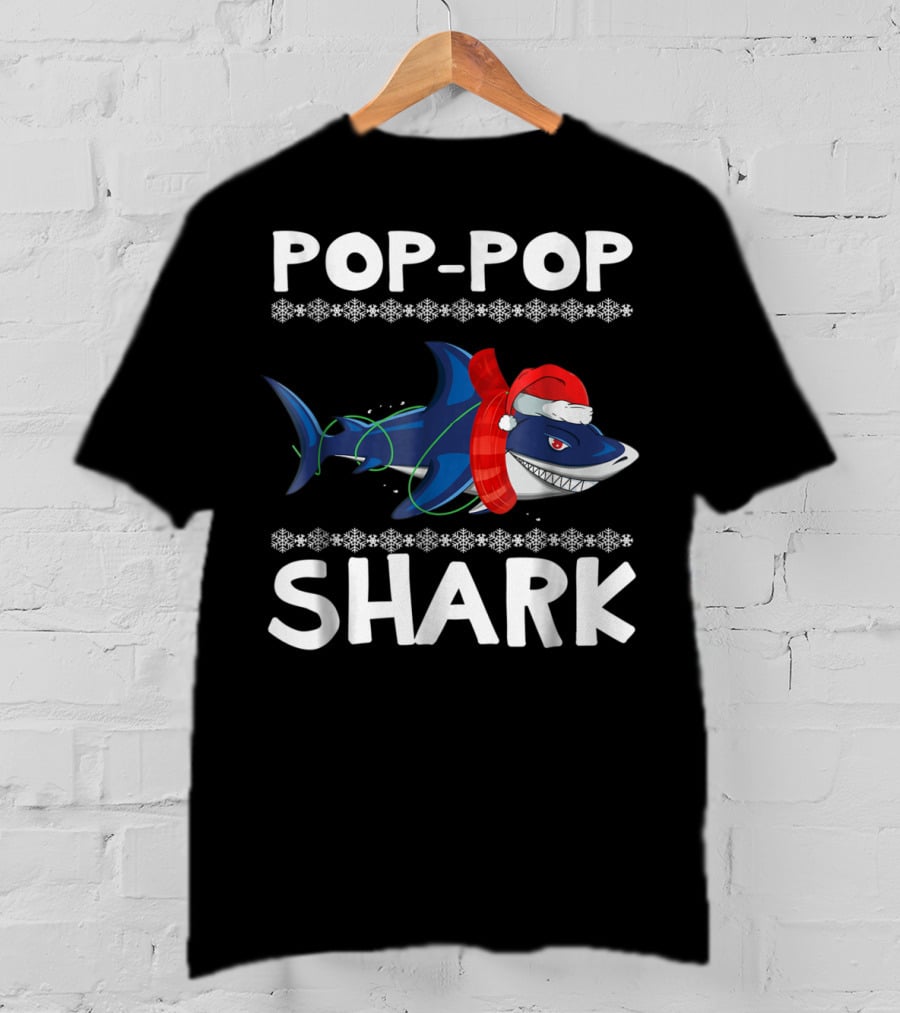 Pop-Pop Shark Santa Hat Christmas Family T-Shirt
