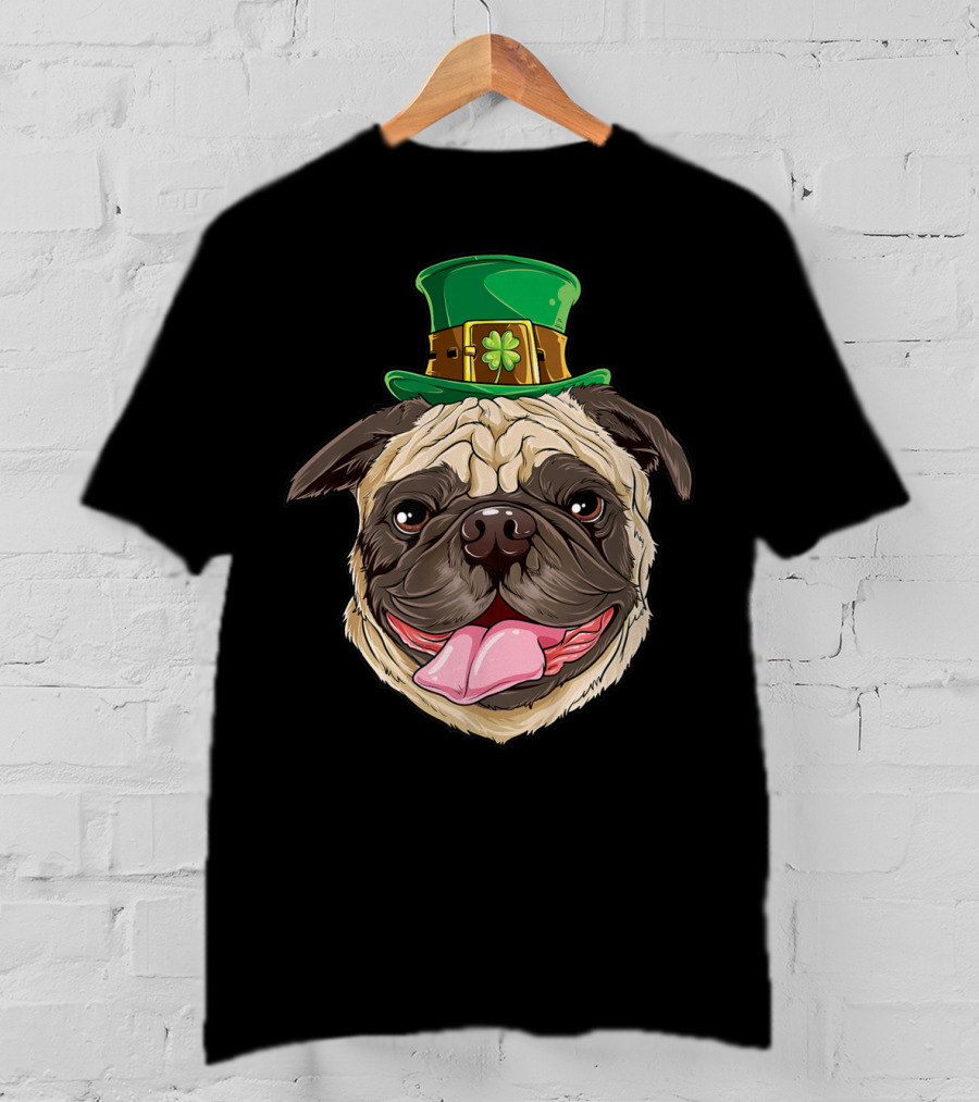 Pug Leprechaun St Patricks Day Funny Dog Wearing Green Hat T-Shirt