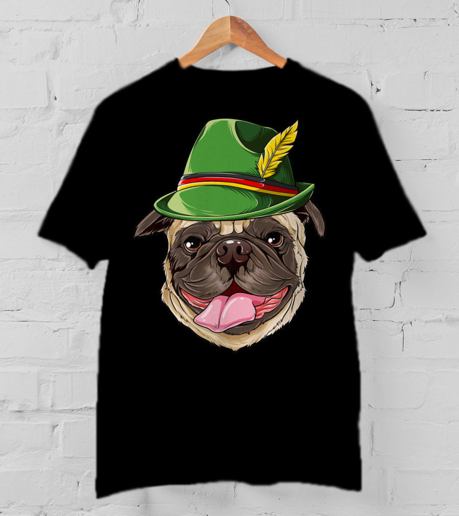 Pug Oktoberfest Pugtoberfest Boys Lederhosen Hat T-Shirt