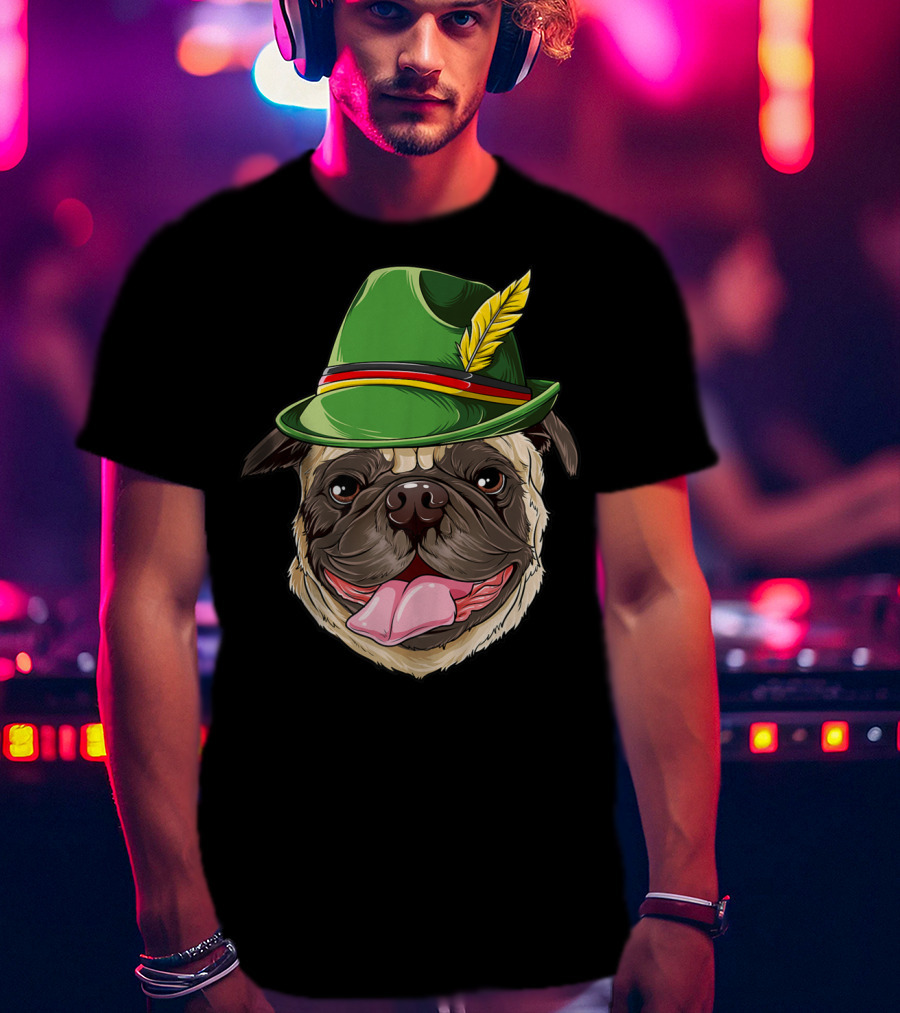 Pug Oktoberfest Pugtoberfest Boys Lederhosen Hat T-Shirt