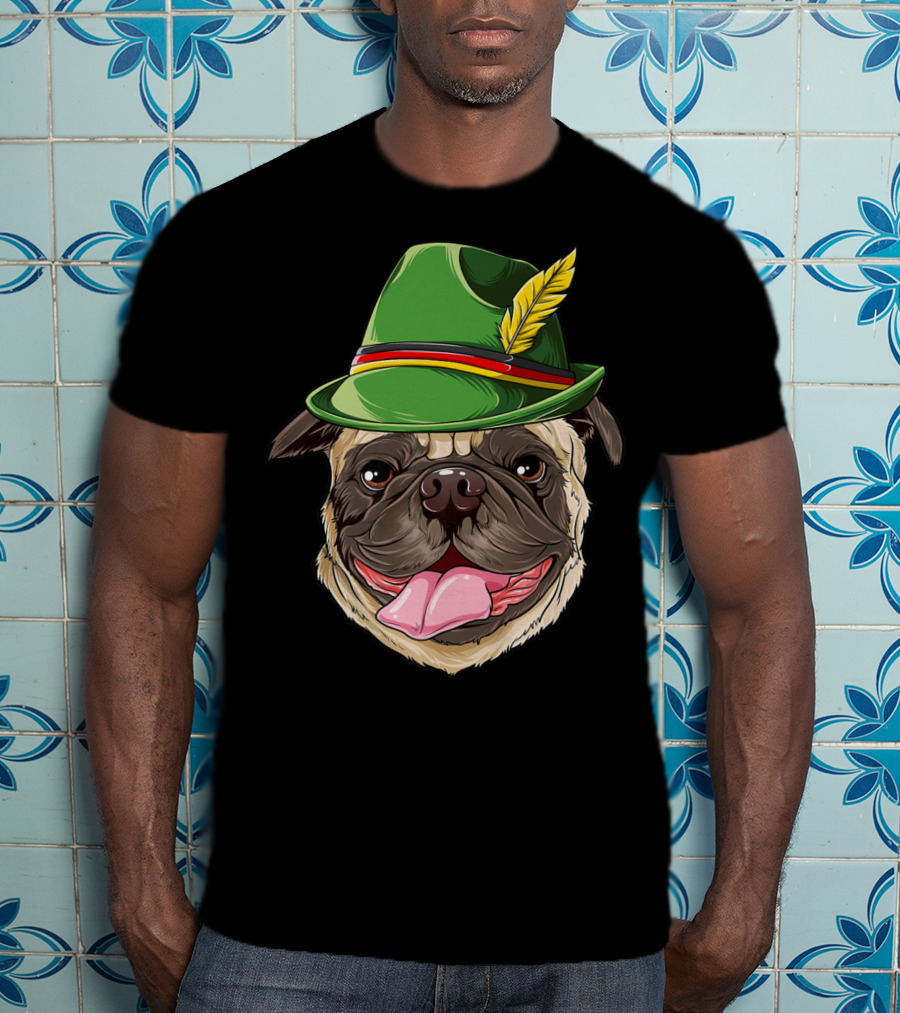 Pug Oktoberfest Pugtoberfest Boys Lederhosen Hat T-Shirt
