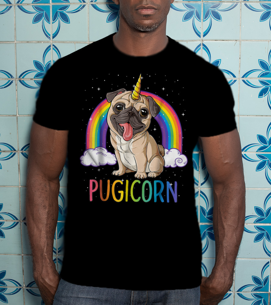Pugicorn Pug Unicorn Kids Women Rainbow Galaxy T-Shirt