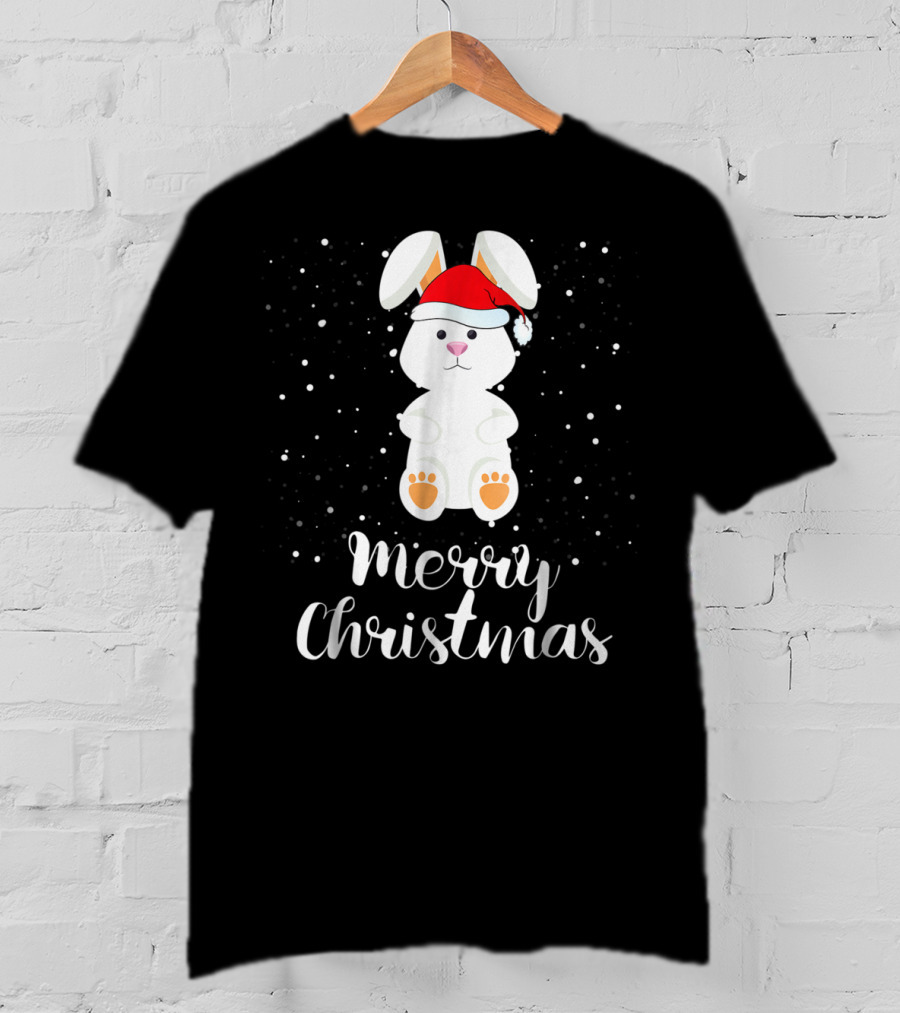 Merry Christmas Rabbit Funny Santa Hat Matching Family Group T-Shirt