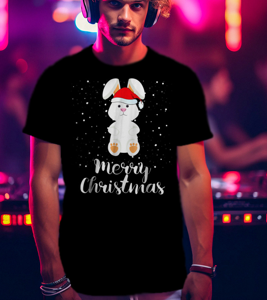 Merry Christmas Rabbit Funny Santa Hat Matching Family Group T-Shirt