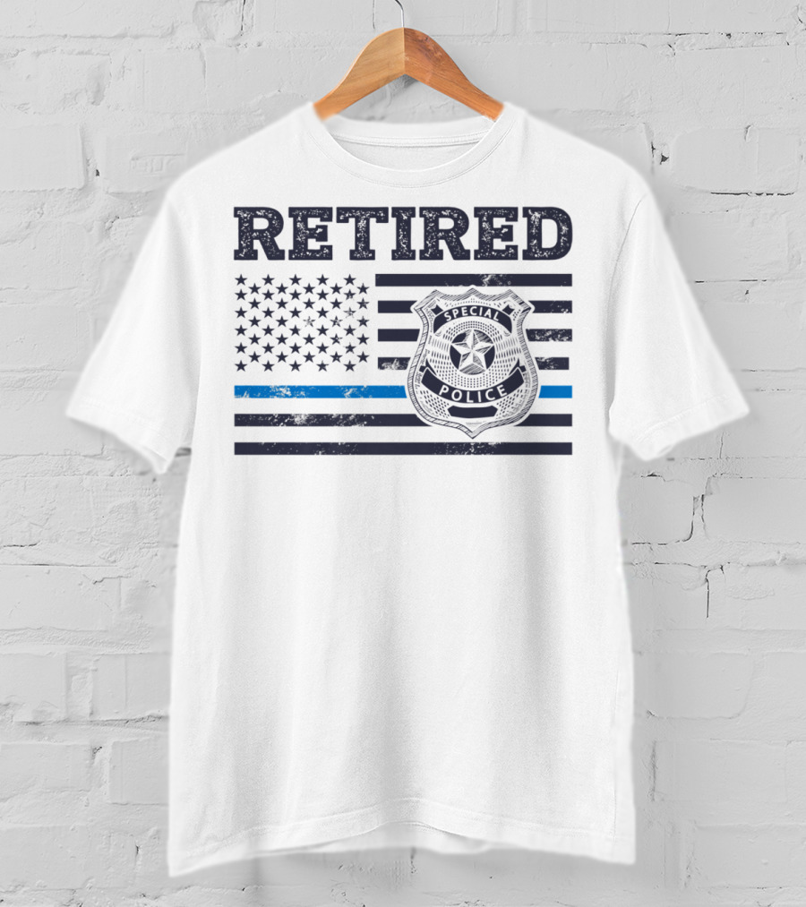 Retied Special Police Badge Thin Blue Line American Flag T-Shirt