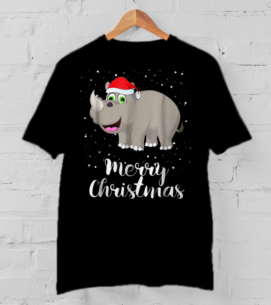 Merry Christmas Rhinoceros Santa Hat Family Group T-Shirt