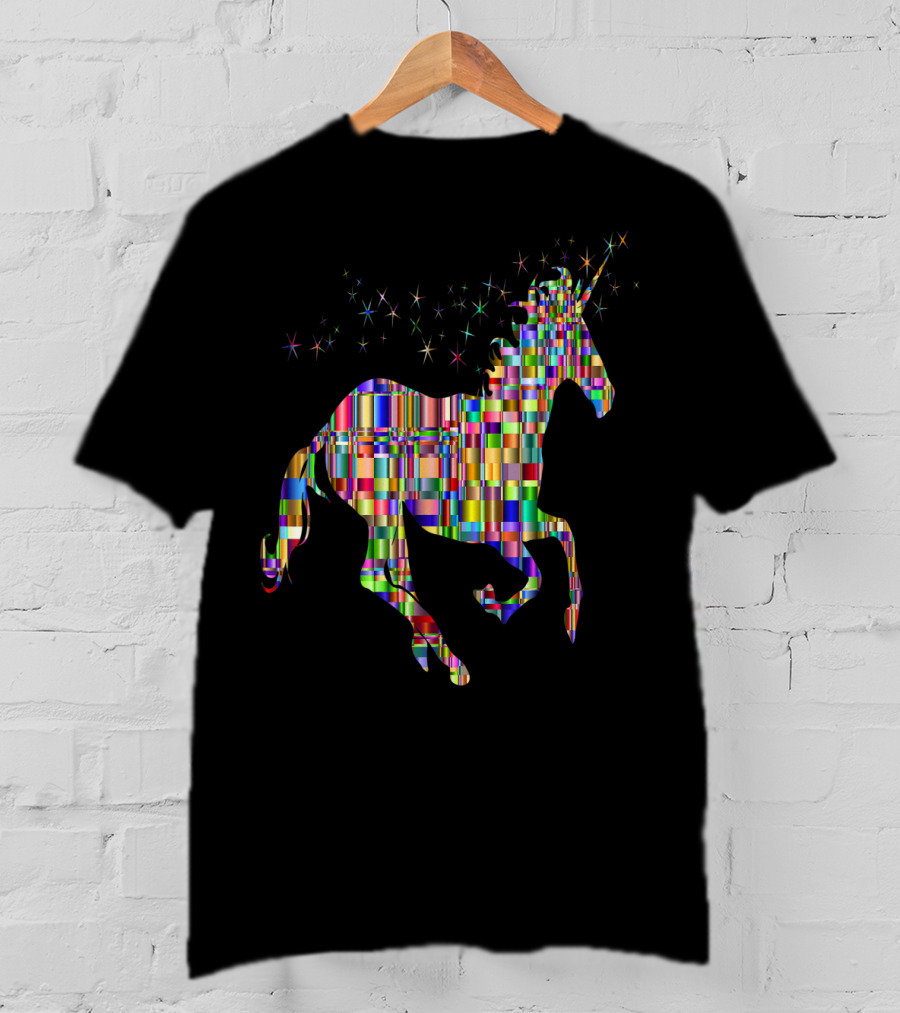 Riding Unicorn Rawr Sparkling Rainbow Stripes T-Shirt