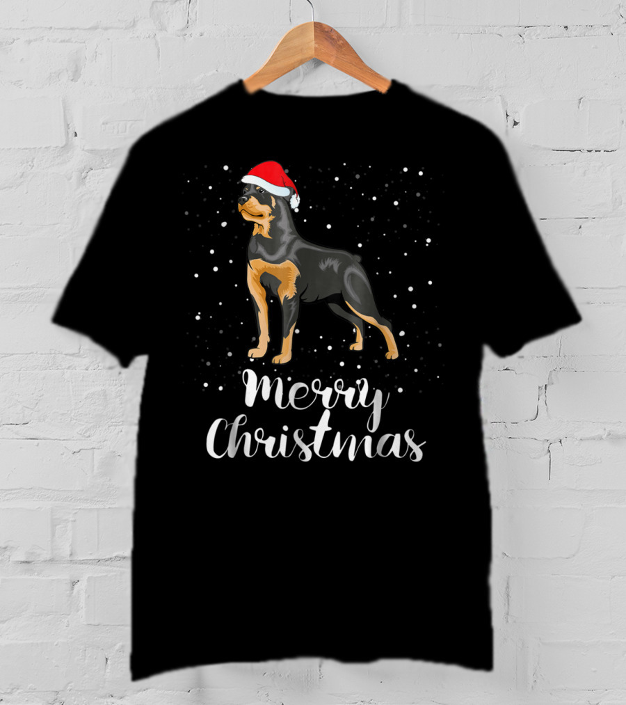 Merry Christmas Rottweiler Santa Hat Snowfest Matching Family Group T-Shirt