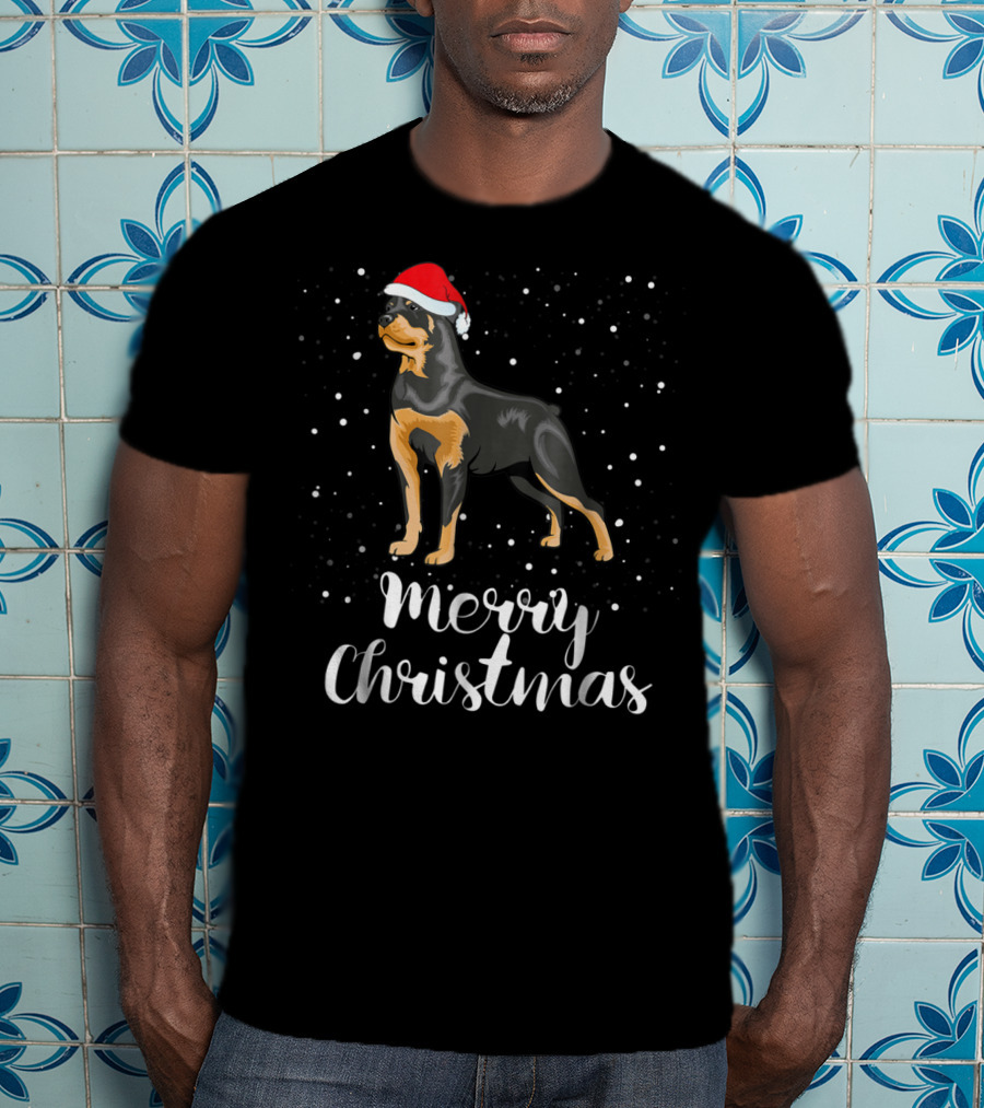 Merry Christmas Rottweiler Santa Hat Snowfest Matching Family Group T-Shirt