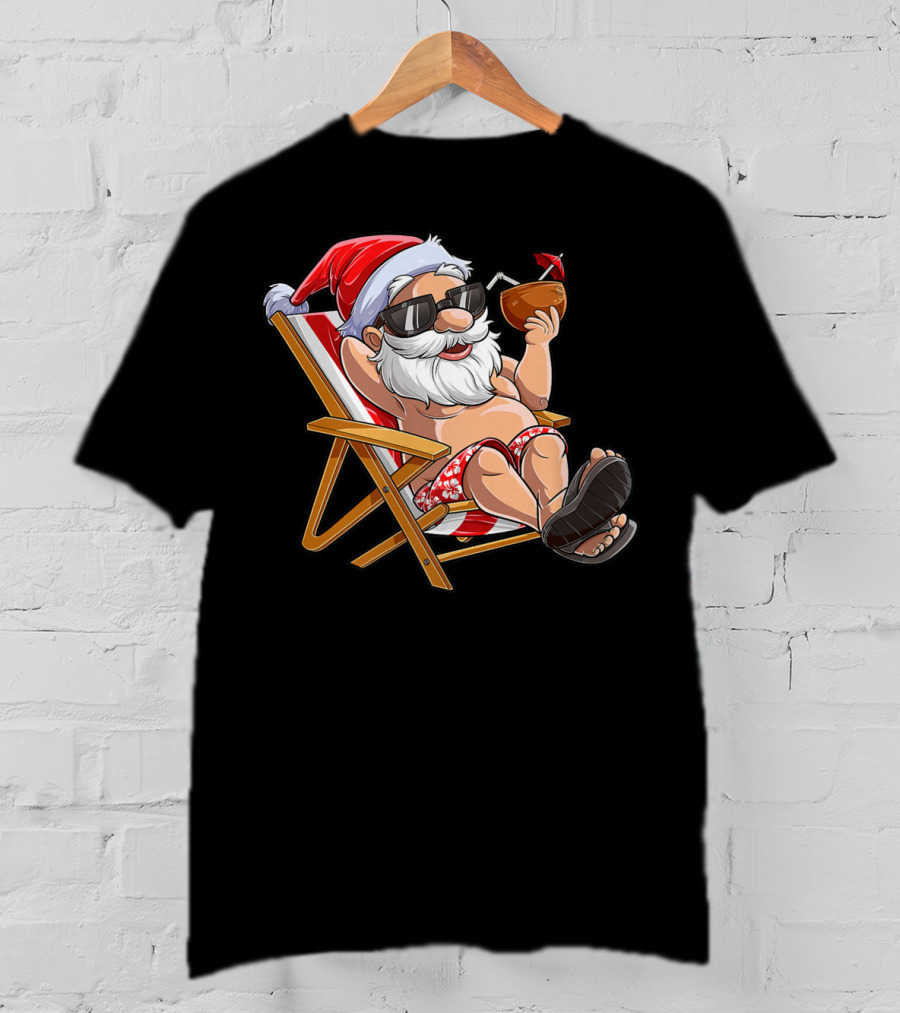 Santa Enjoying Summer Vibes With A Coconut Drink T-Shirt