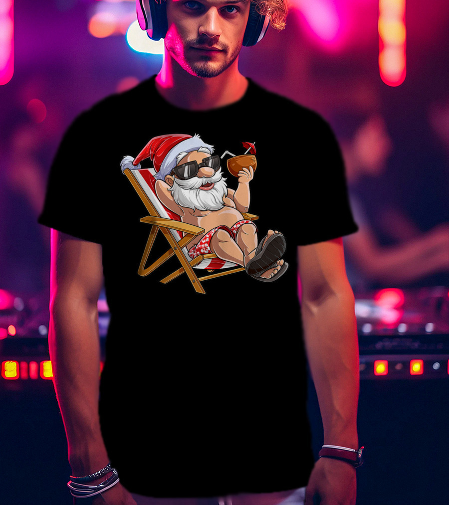 Santa Enjoying Summer Vibes With A Coconut Drink T-Shirt