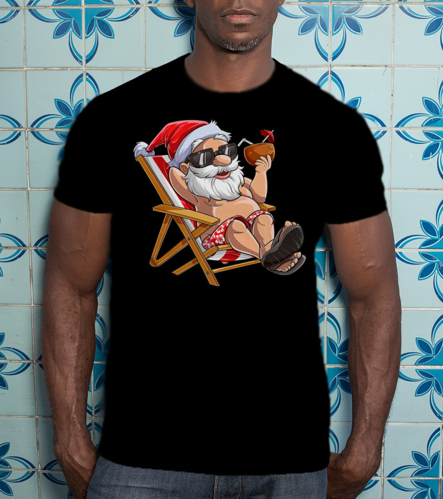 Santa Enjoying Summer Vibes With A Coconut Drink T-Shirt