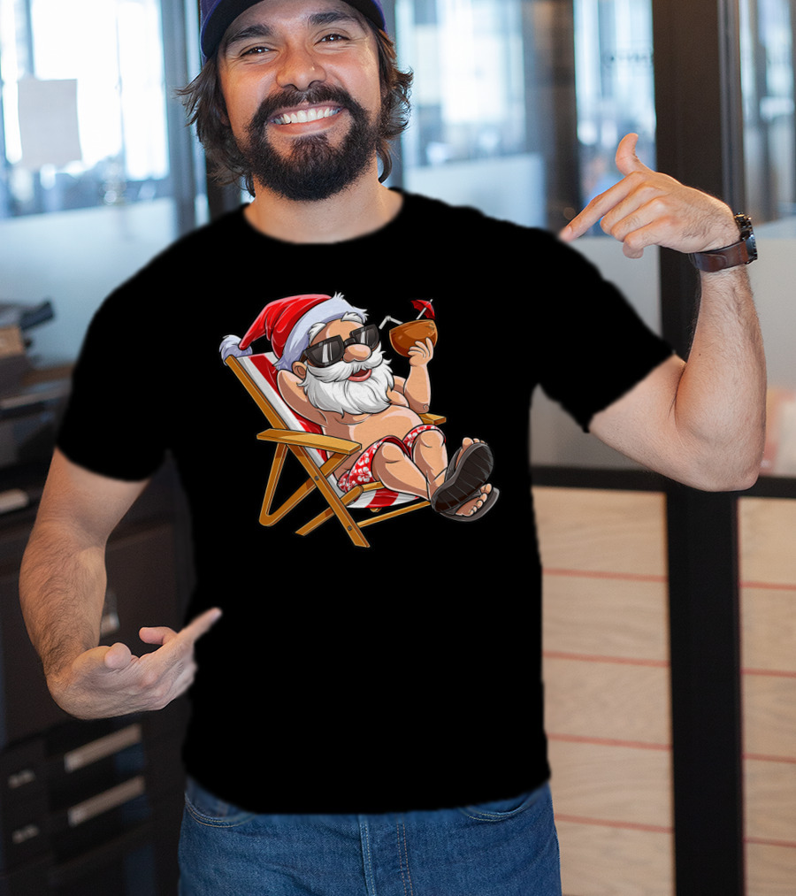 Santa Enjoying Summer Vibes With A Coconut Drink T-Shirt
