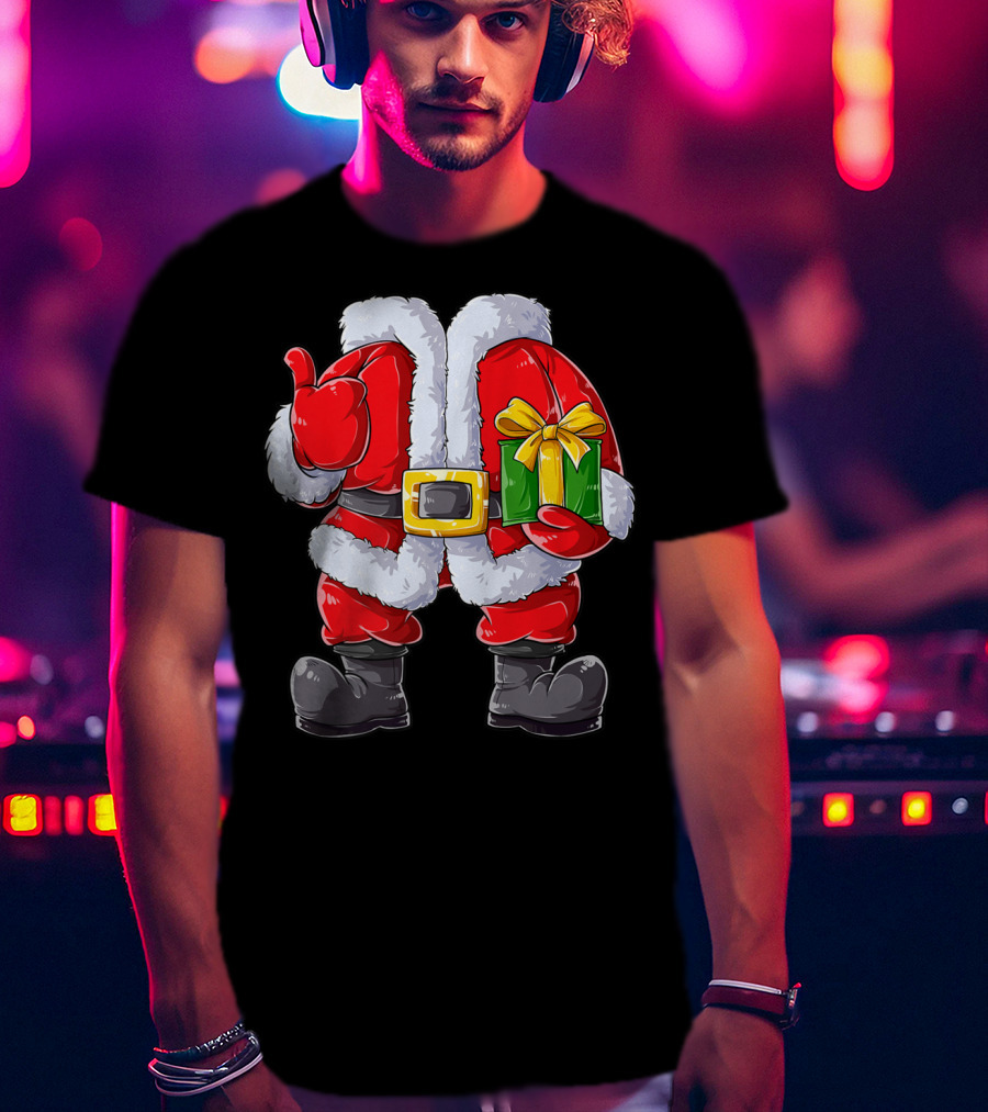Santa Claus Costume With Gift Holiday Boys Christmas T-Shirt