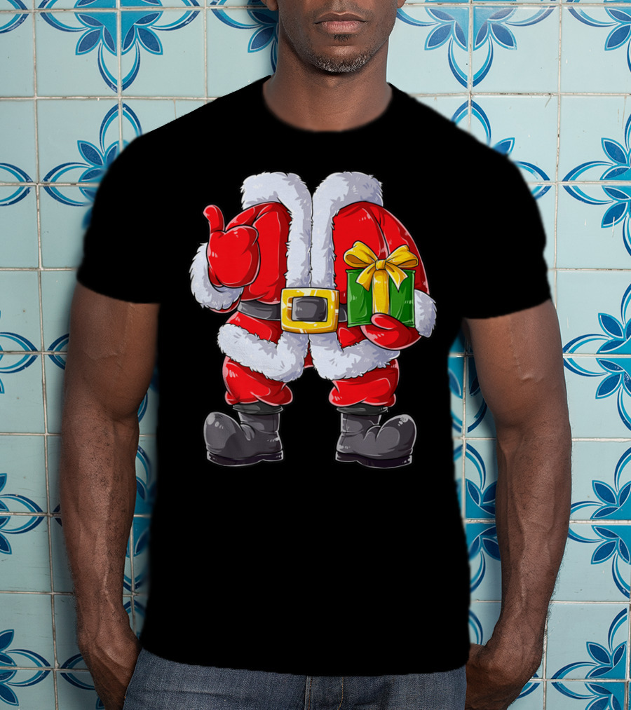 Santa Claus Costume With Gift Holiday Boys Christmas T-Shirt