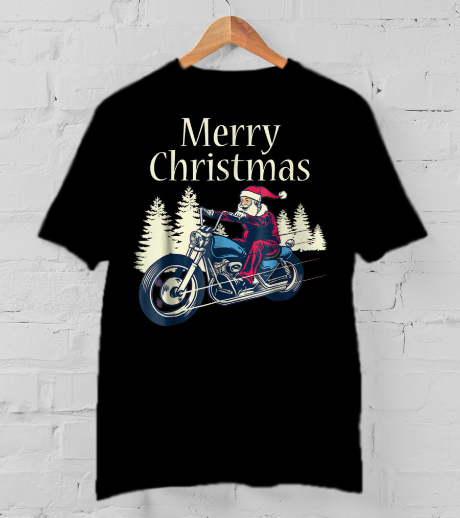 Merry Christmas Santa Claus Riding Motorcycle T-Shirt