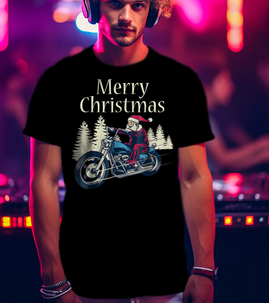Merry Christmas Santa Claus Riding Motorcycle T-Shirt