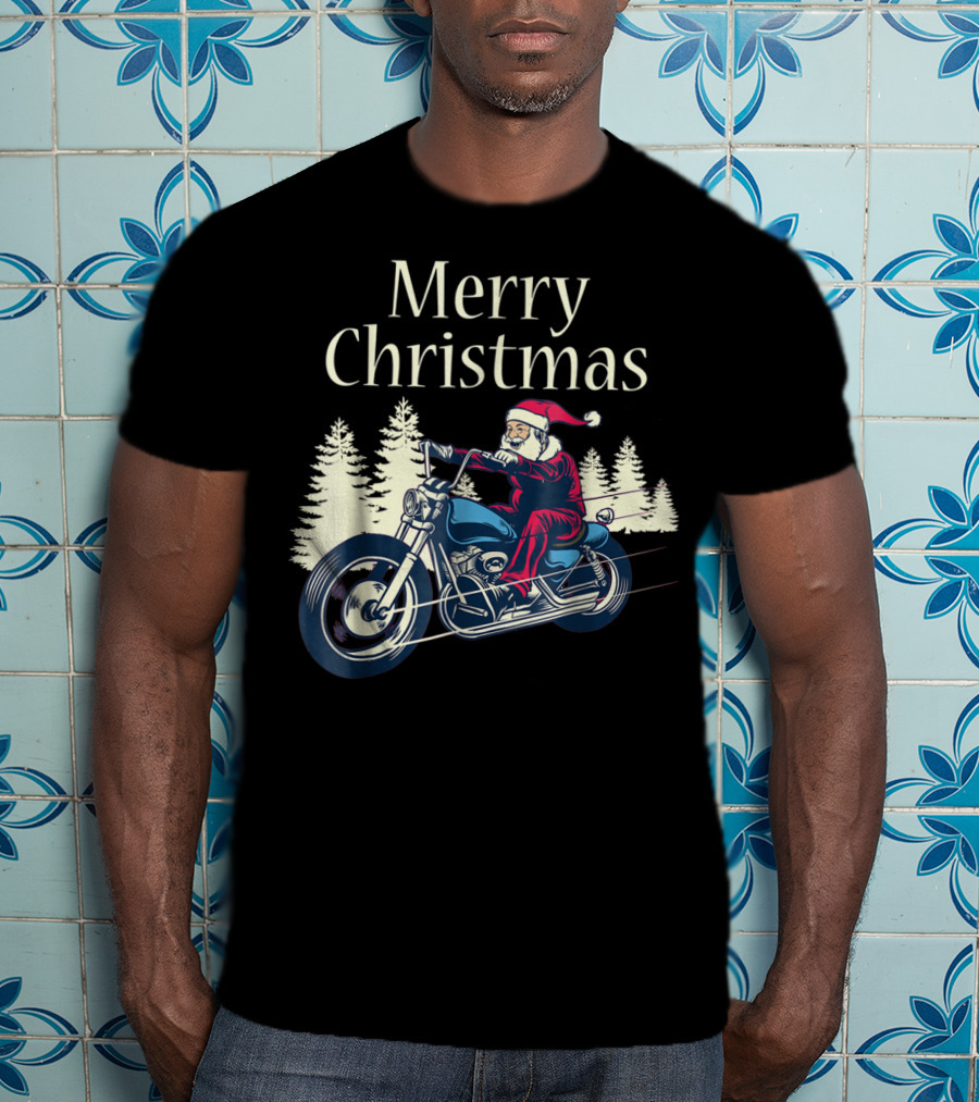 Merry Christmas Santa Claus Riding Motorcycle T-Shirt