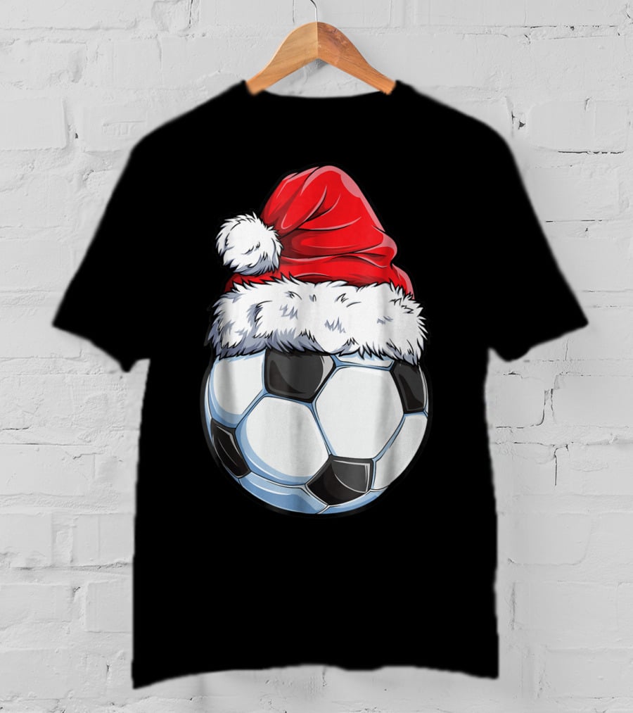 Santa Hat On Soccer Ball Christmas Xmas T-Shirt
