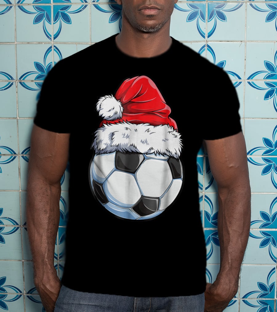 Santa Hat On Soccer Ball Christmas Xmas T-Shirt