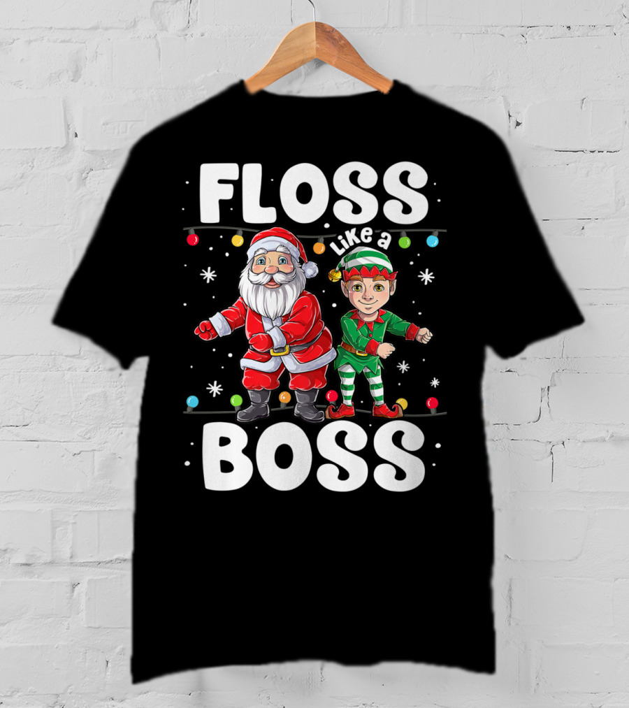 Floss Like A Boss Santa Elf Dance Christmas Lights T-Shirt