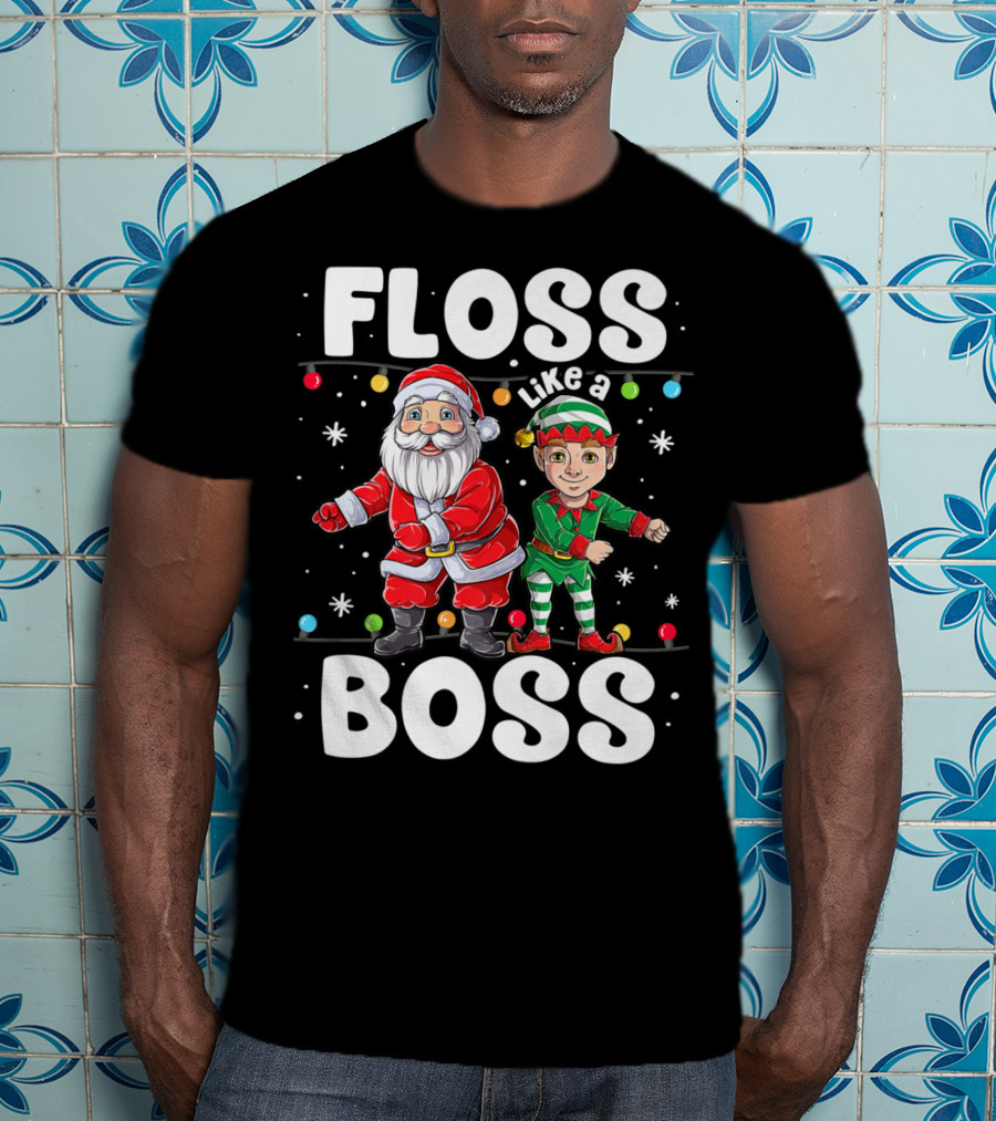 Floss Like A Boss Santa Elf Dance Christmas Lights T-Shirt