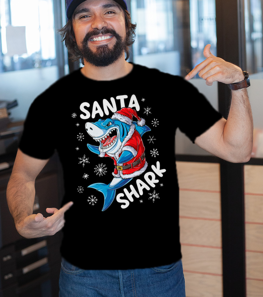 Santa Shark Holiday Cheer Snowflakes T-Shirt