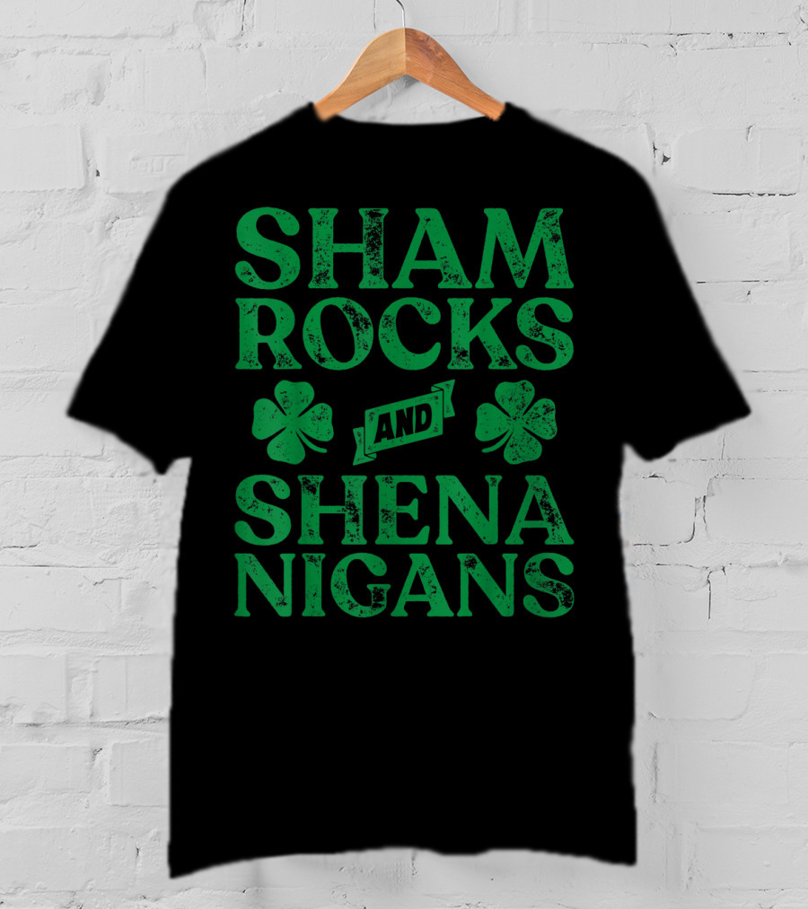 SHAMROCKS AND SHENANIGANS Clover Symbols Green St. Patrick's Day Fun T-Shirt