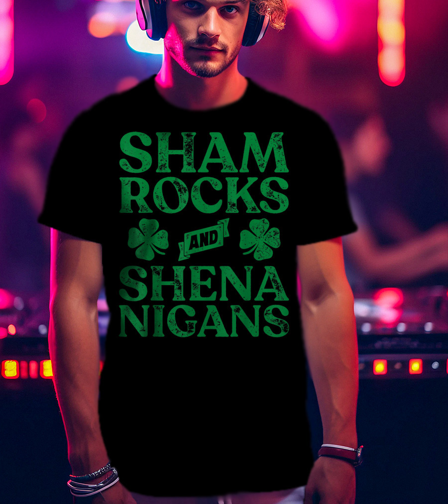 SHAMROCKS AND SHENANIGANS Clover Symbols Green St. Patrick's Day Fun T-Shirt