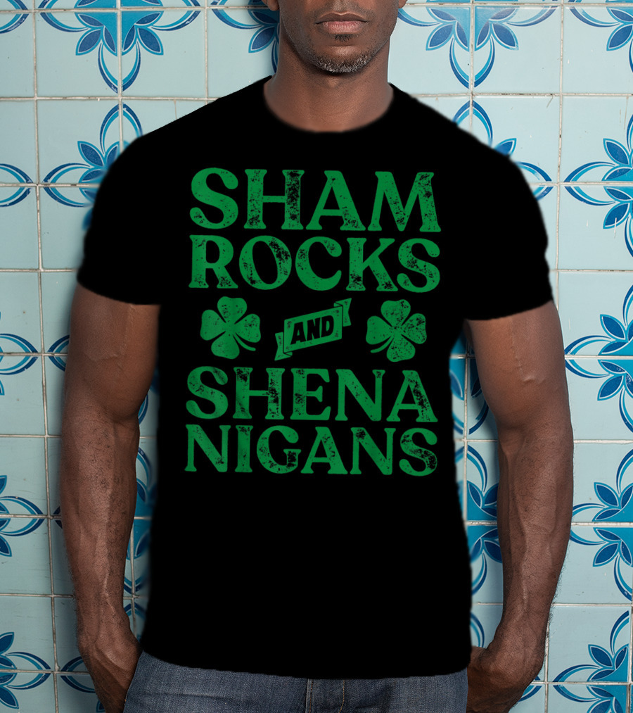 SHAMROCKS AND SHENANIGANS Clover Symbols Green St. Patrick's Day Fun T-Shirt