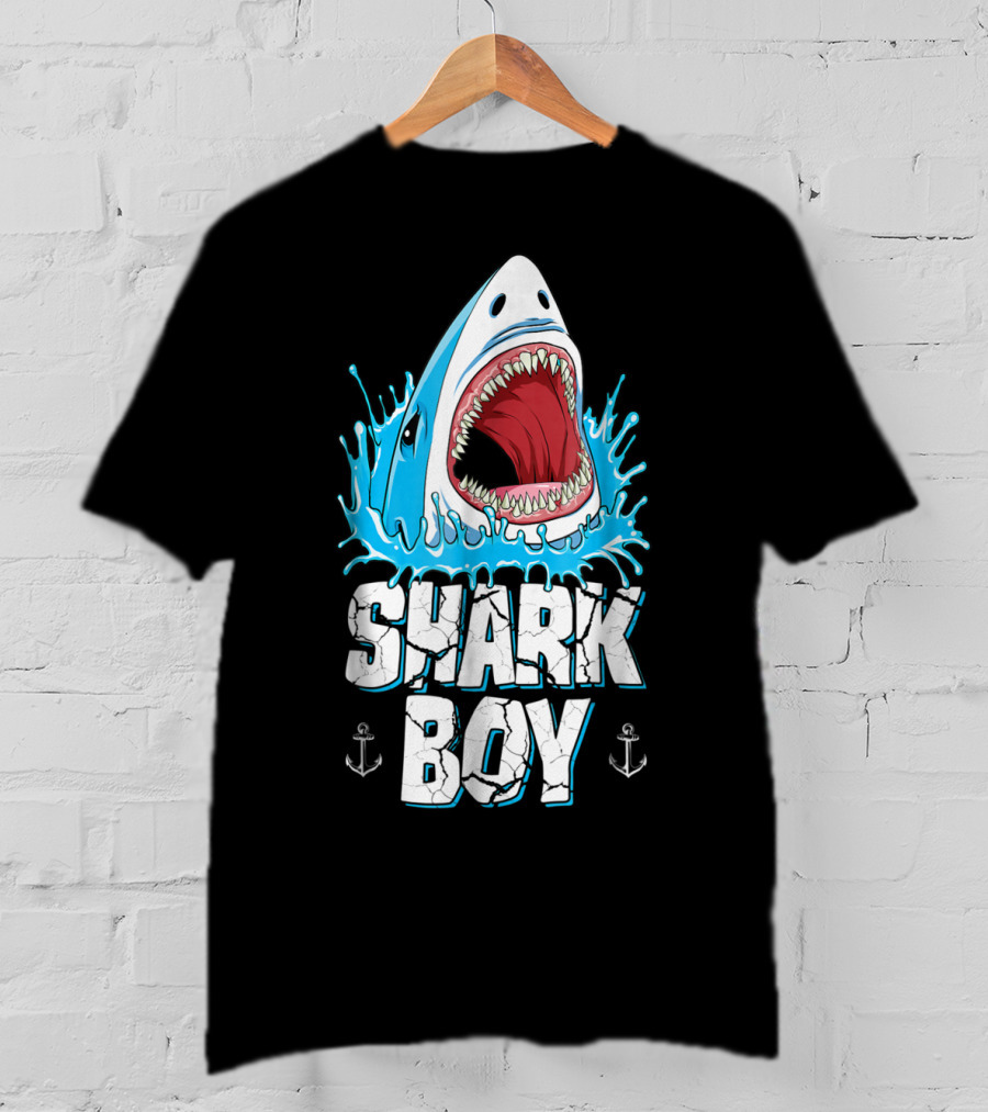 SHARK BOY Fierce Shark With Splashes And Anchors T-Shirt