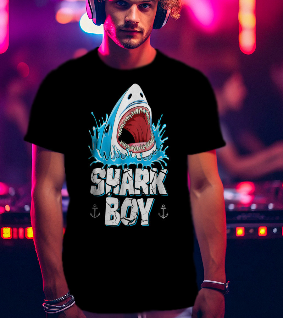 SHARK BOY Fierce Shark With Splashes And Anchors T-Shirt