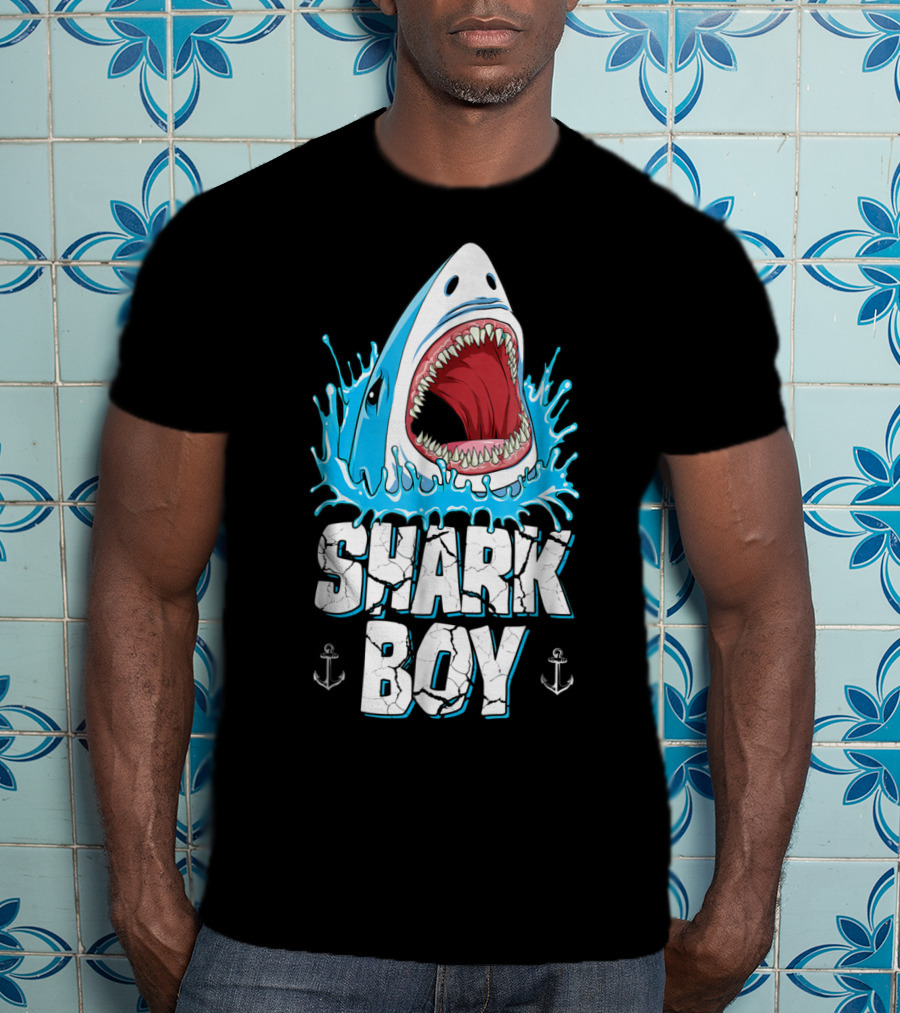 SHARK BOY Fierce Shark With Splashes And Anchors T-Shirt