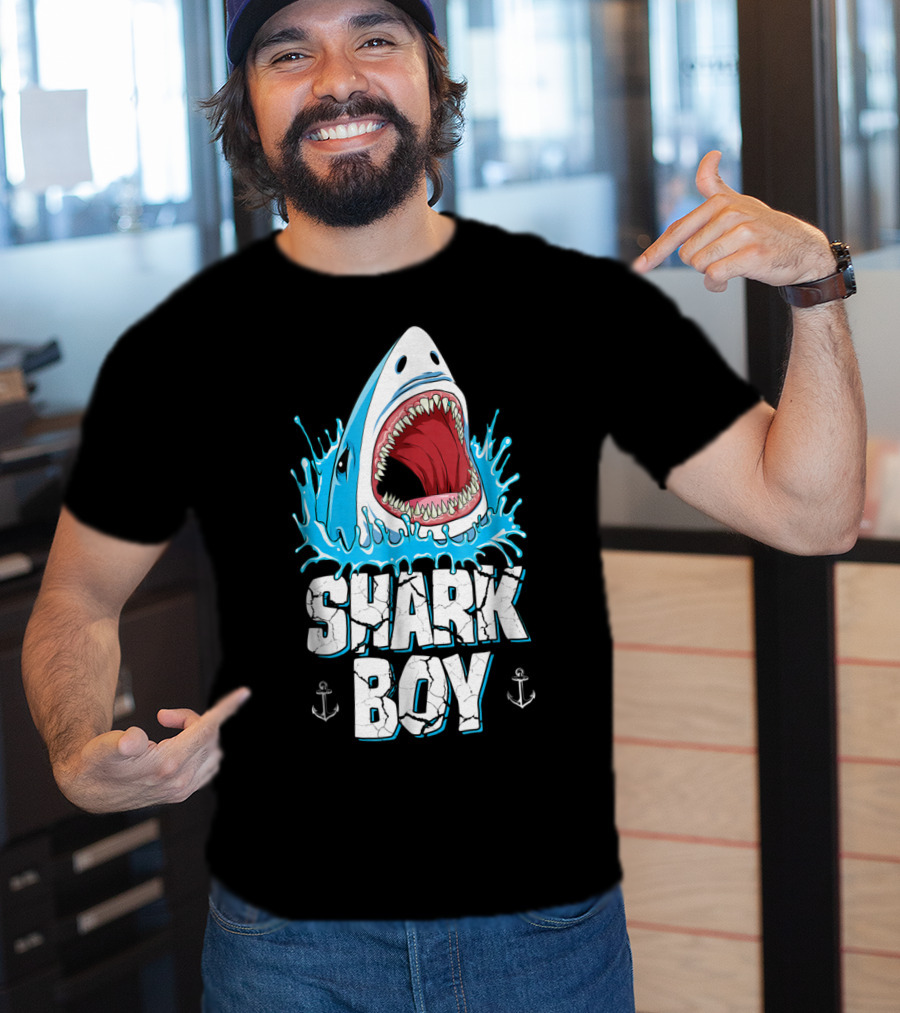 SHARK BOY Fierce Shark With Splashes And Anchors T-Shirt