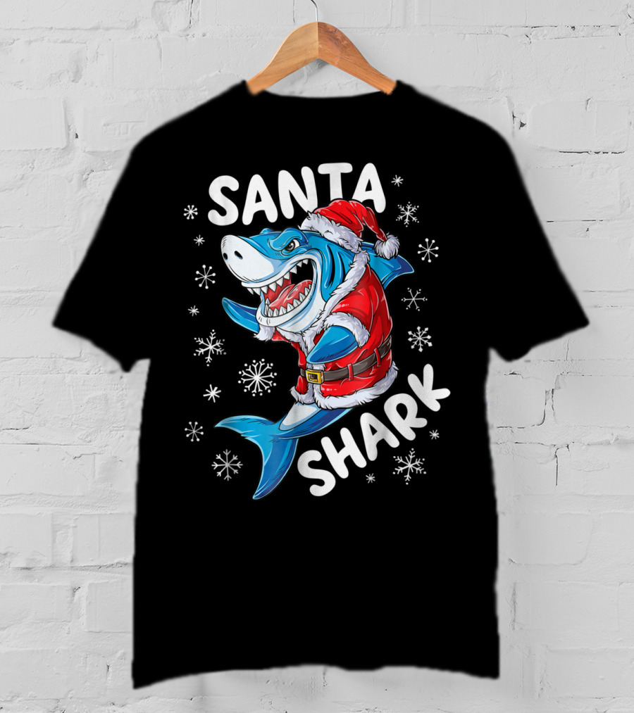 Santa Shark Christmas Boys Men T-Shirt