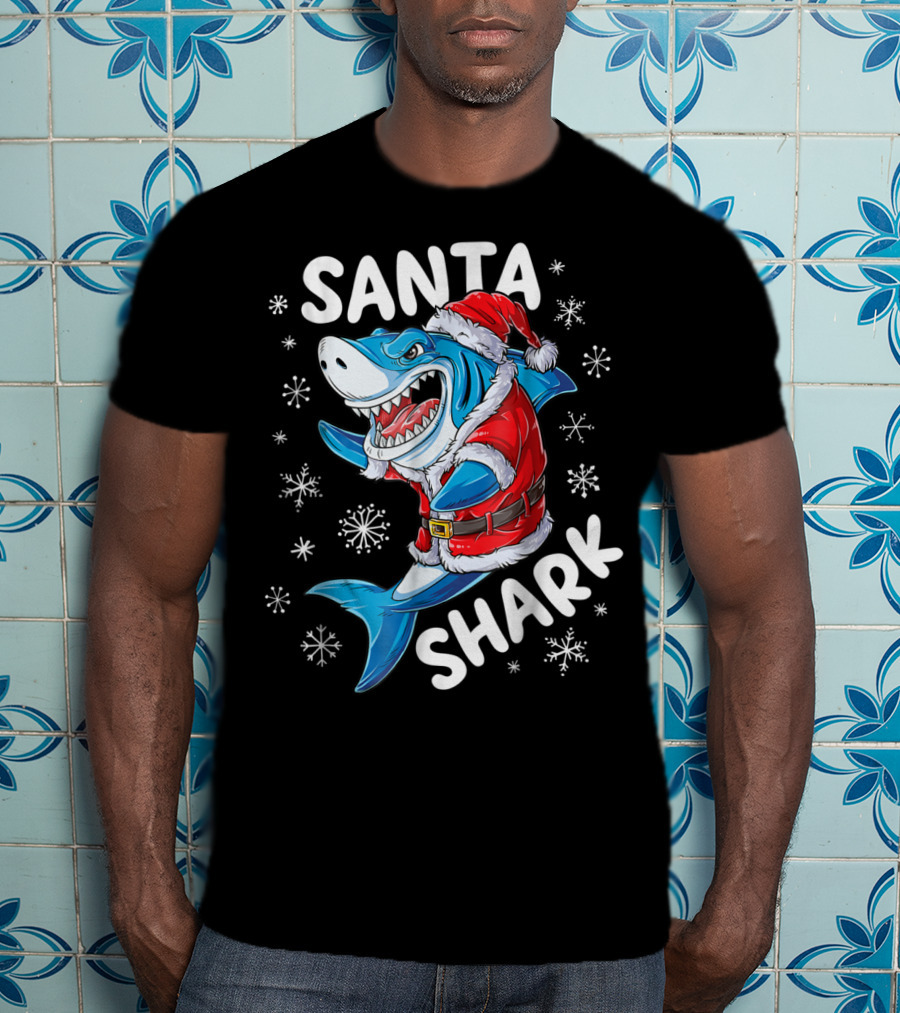 Santa Shark Christmas Boys Men T-Shirt