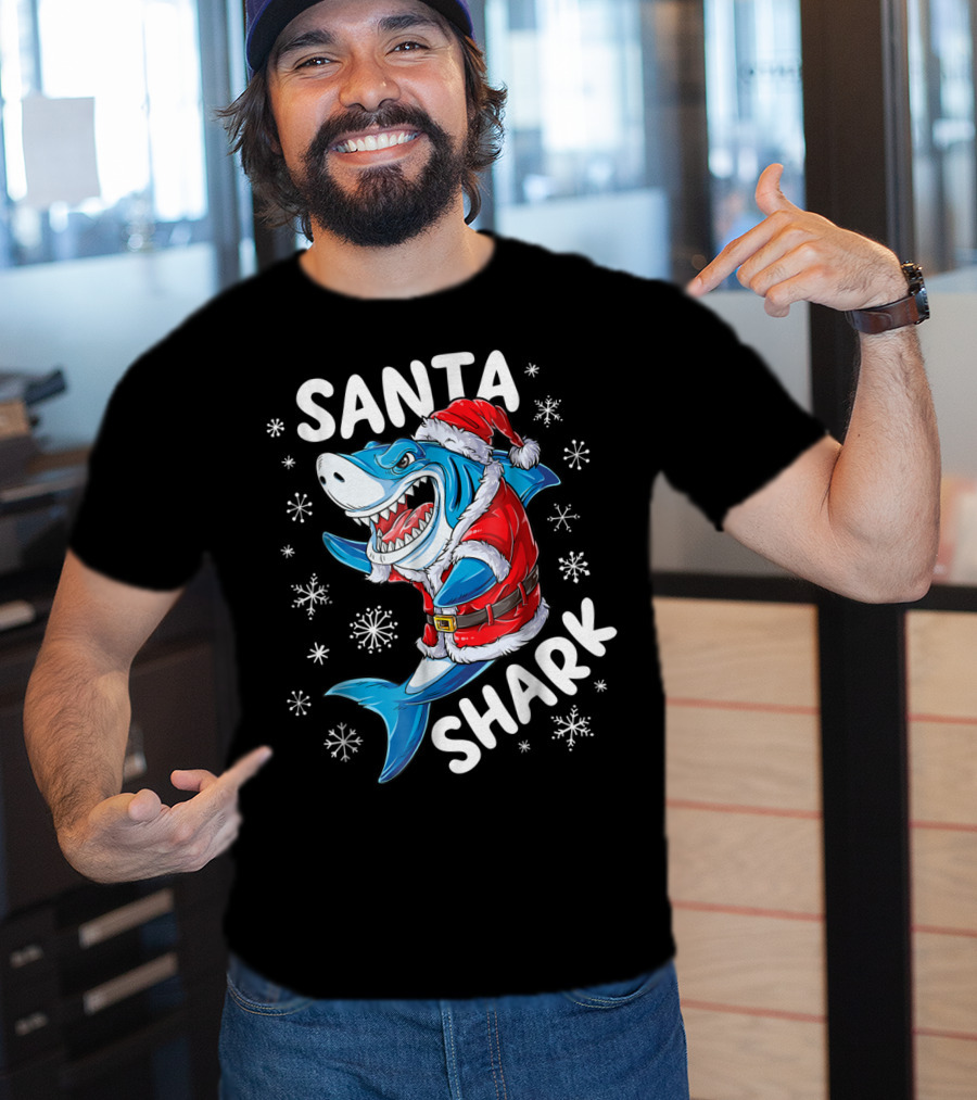 Santa Shark Christmas Boys Men T-Shirt