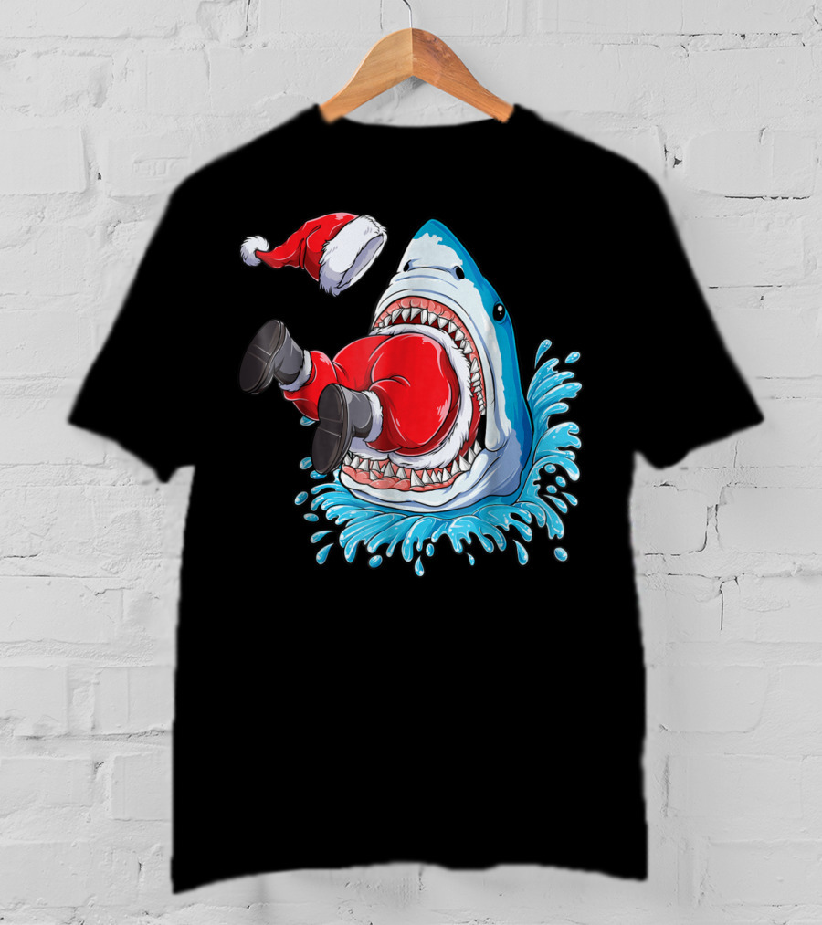 Merry Sharkmas Santa Claus Shark Christmas Holiday Fun T-Shirt