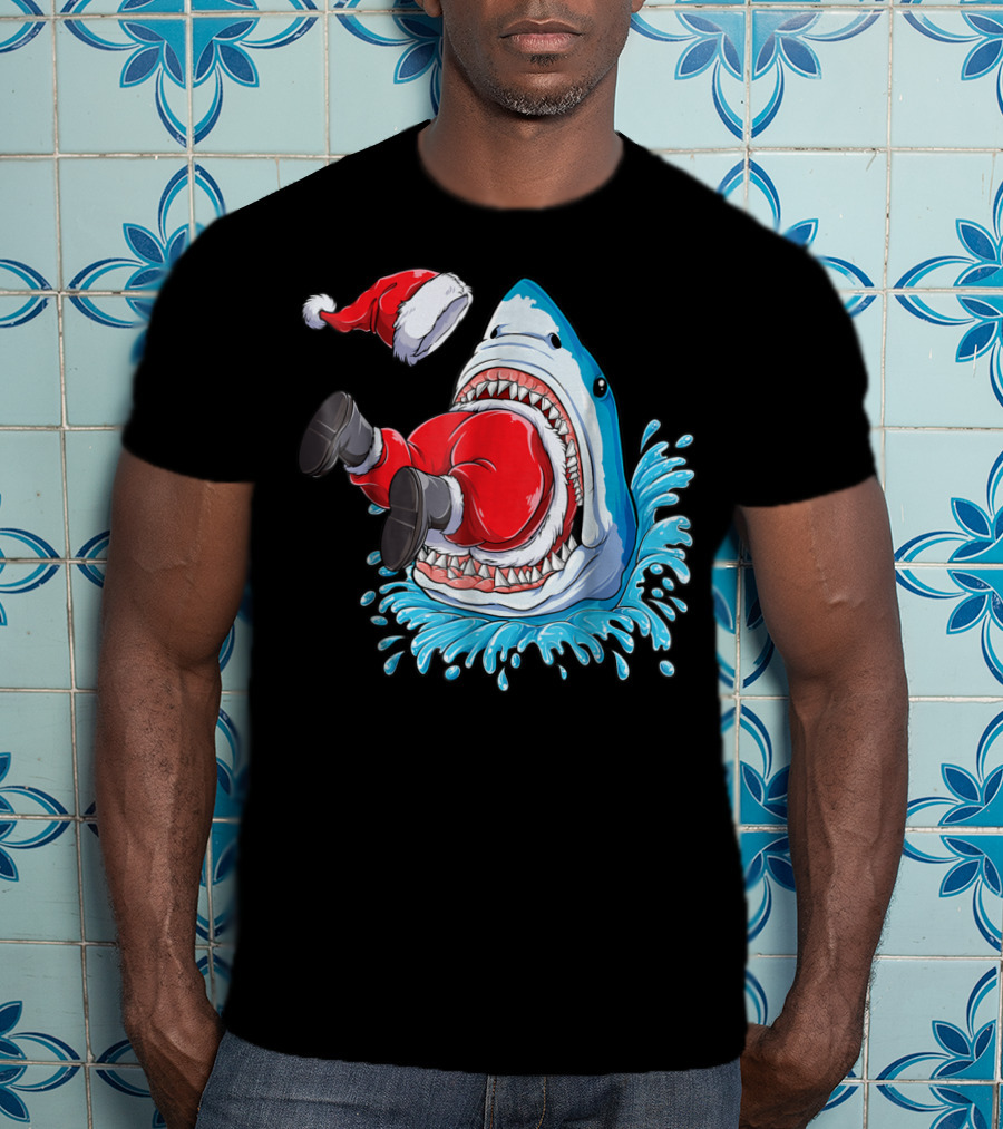 Merry Sharkmas Santa Claus Shark Christmas Holiday Fun T-Shirt