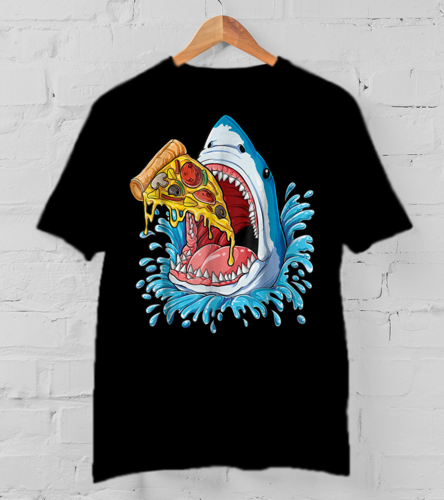 Shark Eating Pizza Splash Kids Boys Food Lovers T-Shirt