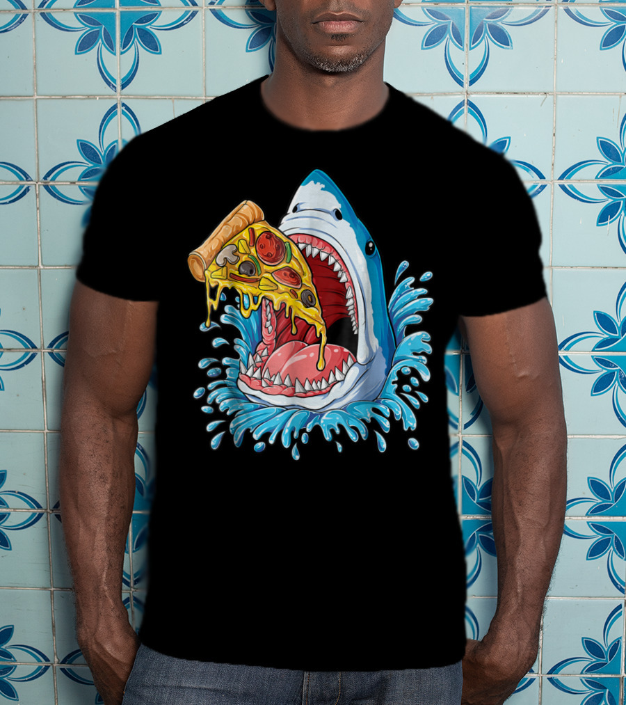 Shark Eating Pizza Splash Kids Boys Food Lovers T-Shirt