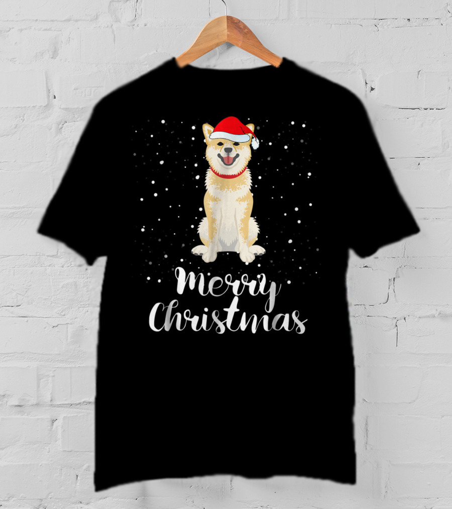 Merry Christmas Shiba Inu With Santa Hat Matching Family Group T-Shirt