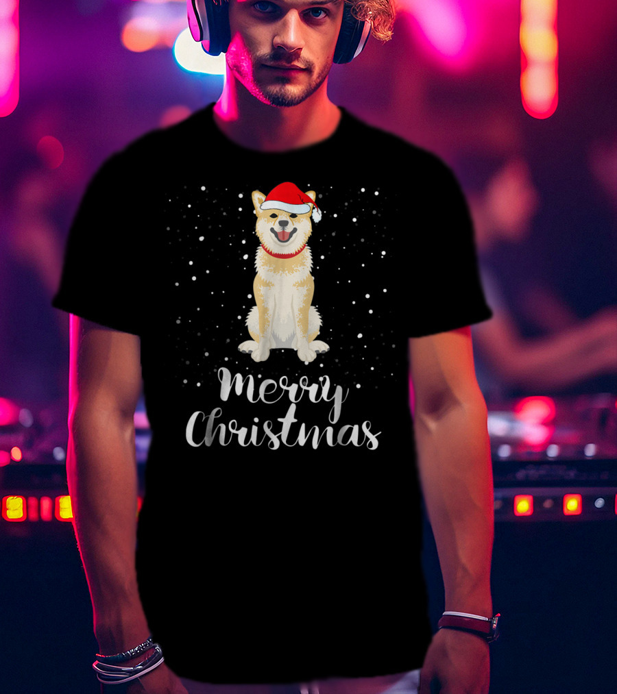 Merry Christmas Shiba Inu With Santa Hat Matching Family Group T-Shirt