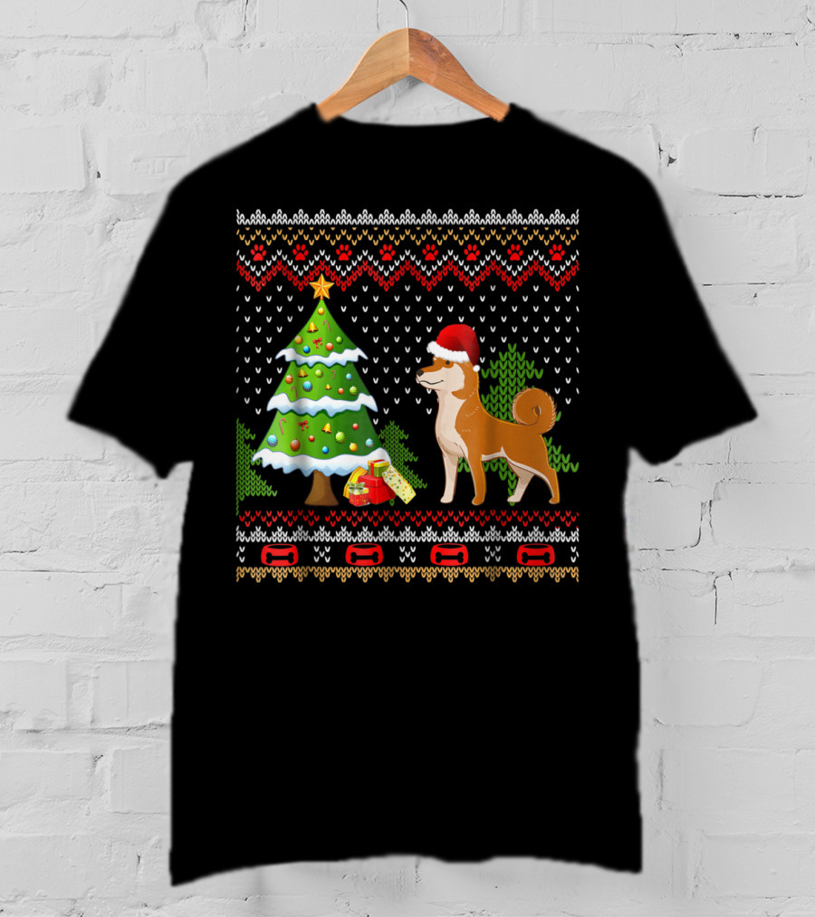Shiba Inu Santa Christmas Tree Presents UglyDog T-Shirt