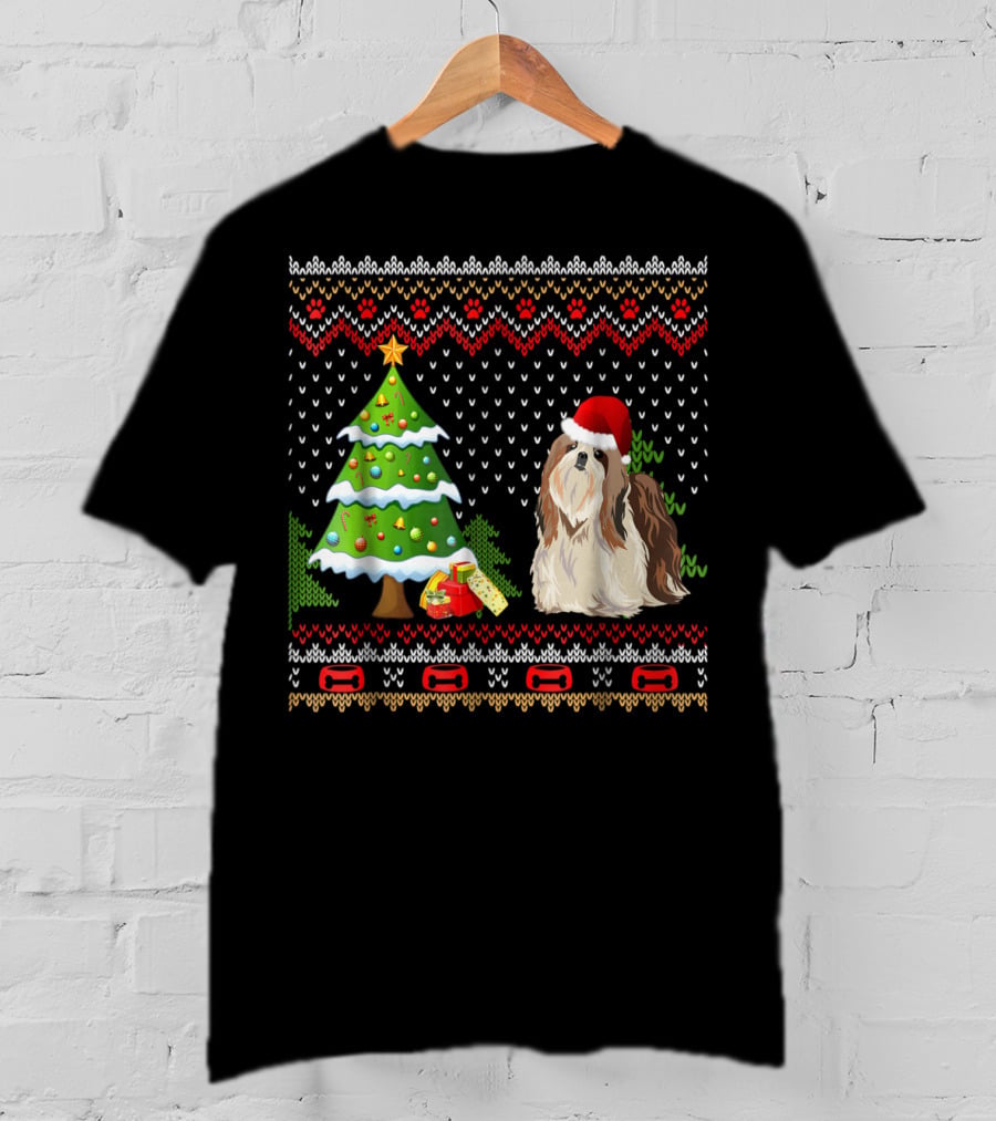 Shih Tzu Santa Christmas Ugly Dog Sweater Tree T-Shirt