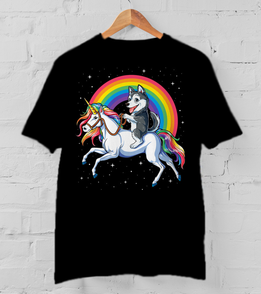 Siberian Husky Riding Rainbow Unicorn In Space Galaxy MK Women's T-Shirt