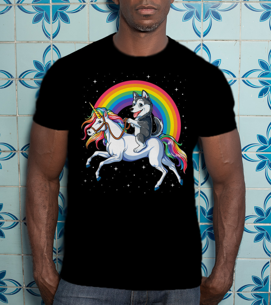 Siberian Husky Riding Rainbow Unicorn In Space Galaxy MK Women's T-Shirt